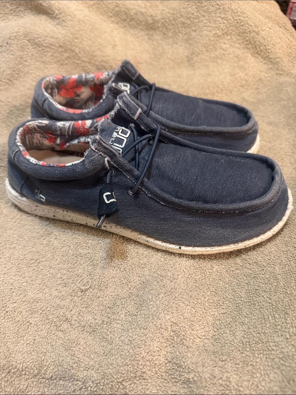 Hey Dude Navy Canvas Slip-On Loafers with Floral Lining